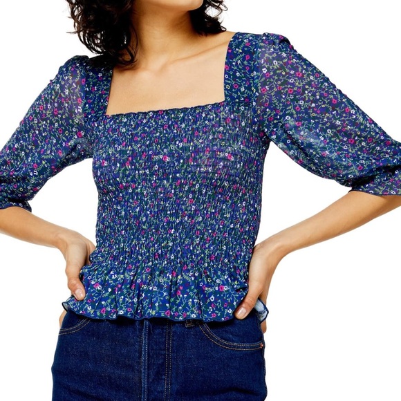Topshop Tops - NWT TOPSHOP Ditsy Smocked Blouse